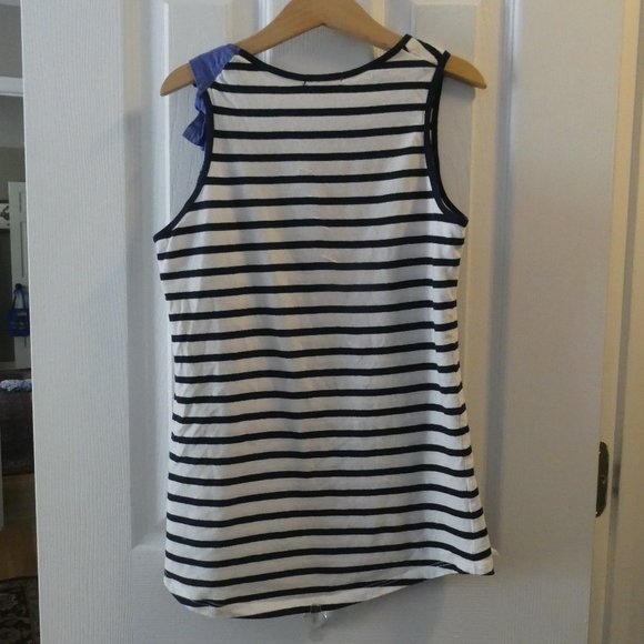 Crewcuts Tank Top Navy White Stripe Chambray Style Bow Left Shoulder Sz 14 - Picture 4 of 5